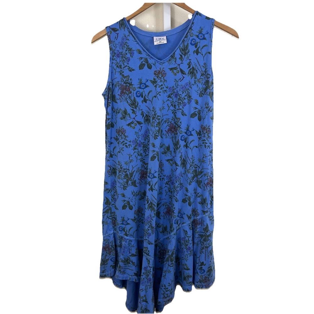 Vintage CMC Color Me Cotton Blue Floral Handkerchief Hem Dress Medium